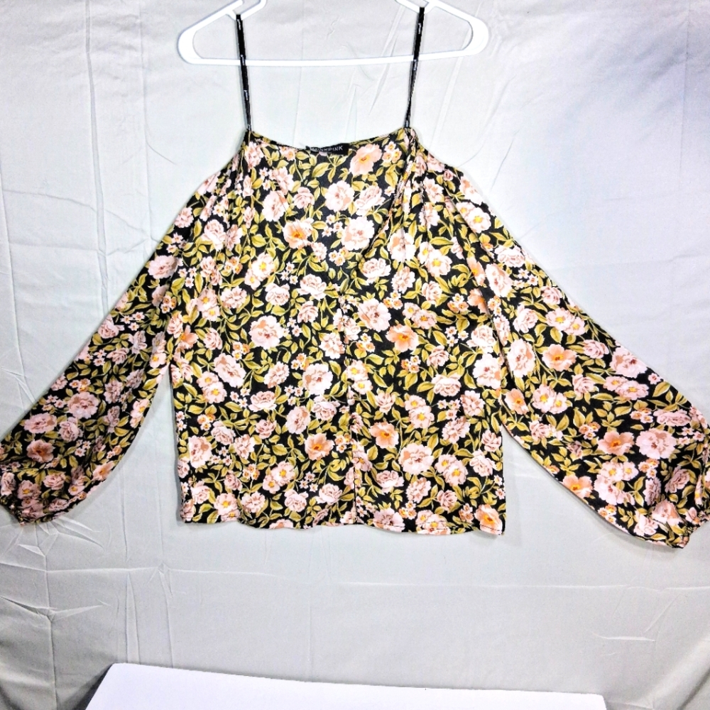 Eliza MinkPink NWT Floral Australian XS Black Pink Paisley Button Down Blouse